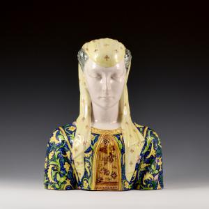 Bust of a noblewoman in Renaissance attire - Minghetti Manufacture, late 19th - early 20th century.